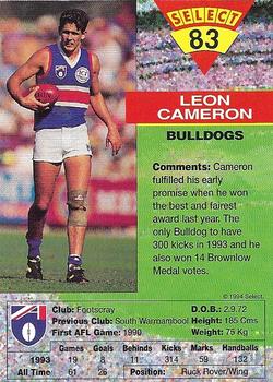 1994 Select AFL #83 Leon Cameron Back